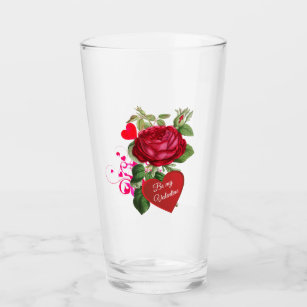 Red Rose Hearts Valentine's Day Party Glass Cup