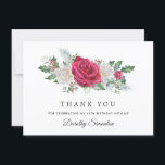 Red Rose Holly Winter 60th Birthday Flat Thank You Card<br><div class="desc">A beautiful and elegant thank you card designed especially for a birthday party. It features a large floral spray of red and white roses nestled in holly,  eucalyptus and berries. This item is part of the Rose and Holly Collection.</div>