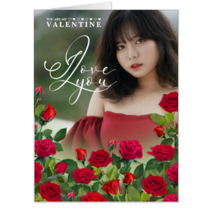 Red Rose  I Love You Valentine Custom Text Card