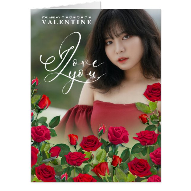 Red Rose  I Love You Valentine Custom Text Card (Front)