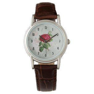 Red Rose Illustration on Faux Vintage Parchment Watch
