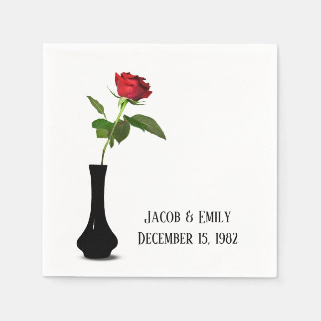 Red Rose In Black Vase Napkins (Front)