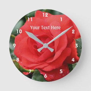 Red Rose In Bloom Flower Personalized Round Clock