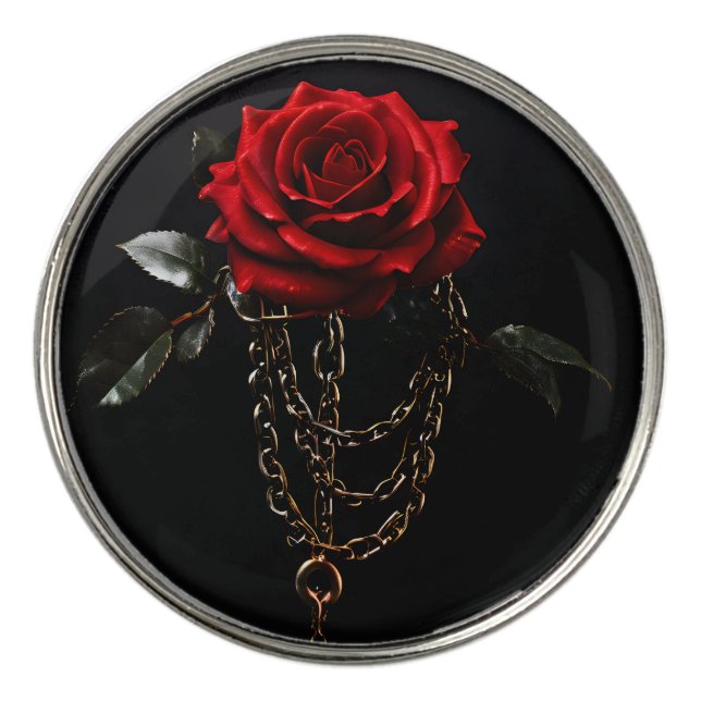 Red Rose in Chains Golf Ball Marker (Front)