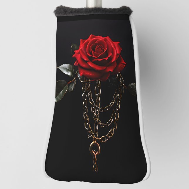 Red Rose in Chains Golf Head Cover (Rotate 90)