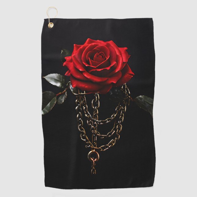 Red Rose in Chains Golf Towel (Front)