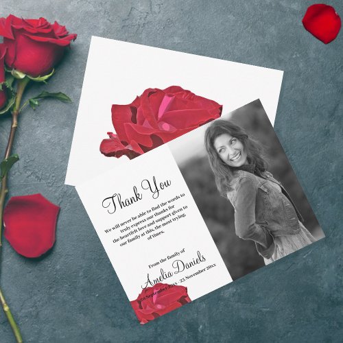 Red Rose In Memory Thank You Card