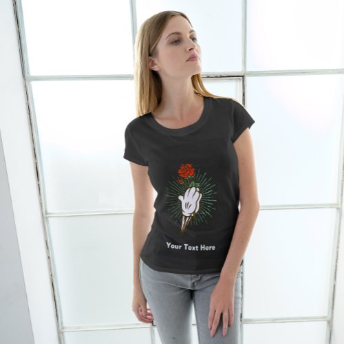 Red Rose in Skeleton Hand T_Shirt