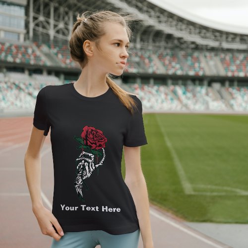 Red Rose in Skeleton Hand T_Shirt