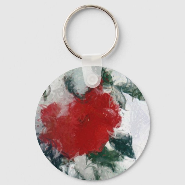 Red Rose in Snow Keychain (Front)