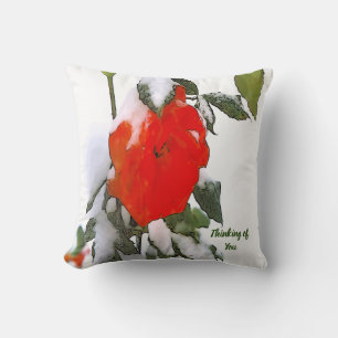 Red Rose in Snow Throw Pillow