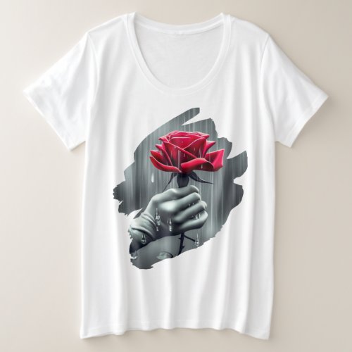 Red Rose in the Rain Plus Size T_Shirt
