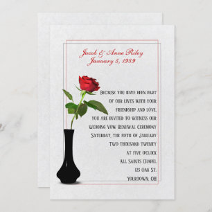 Red Rose in vase for Wedding Vow Renewal Invitation