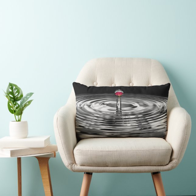 red rose in water droplet lumbar pillow (Chair)