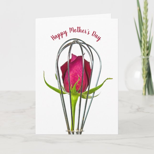 Red Rose in Wire Whisk for Mom Card (Front)