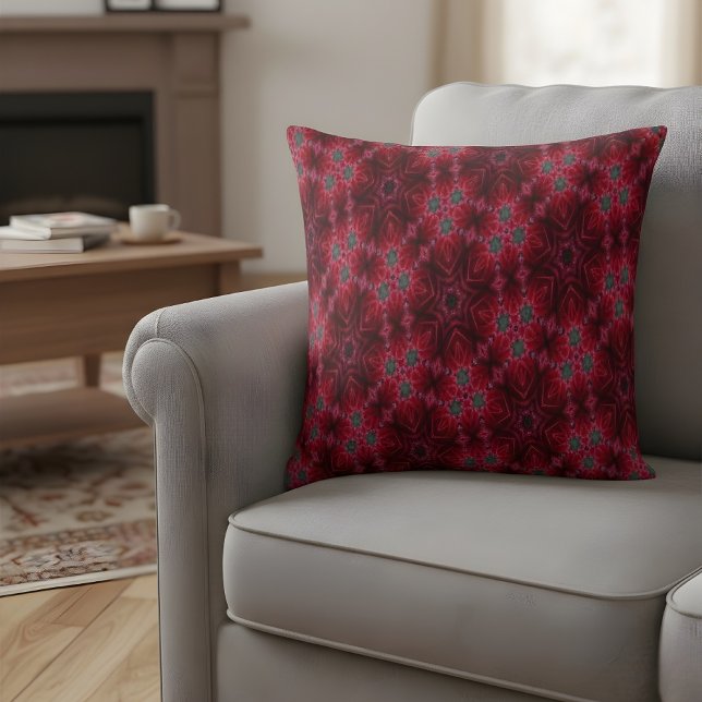 Red Rose Kaleidoscope Floral Pattern Throw Pillow (Creator Uploaded)