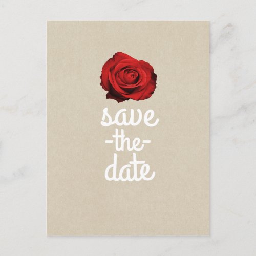 Red Rose Kraft Rustic Wedding Save the Date Announcement Postcard