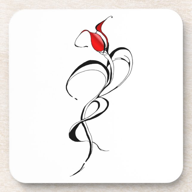 Red Rose Lady Tribal Tattoo Design Beverage Coaster (Front)