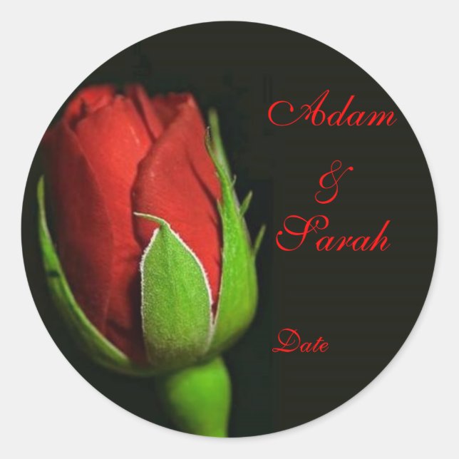 red rose, lapel rose, Adam & Sarah, Date Classic Round Sticker (Front)