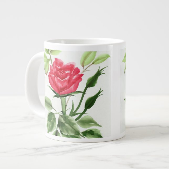 Red Rose Large Coffee Mug (Front Left)