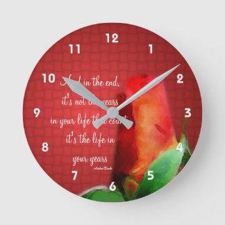 Red Rose Life Attitude Quote Inspirational  Round Clock