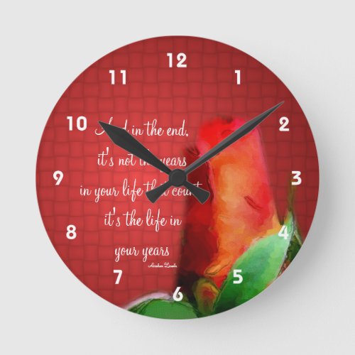 Red Rose Life Attitude Quote Inspirational  Round Clock