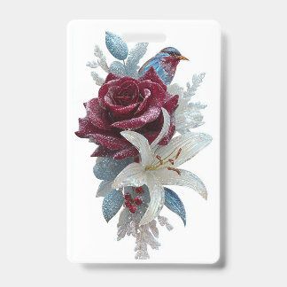 Red Rose Lily Floral Name Badge