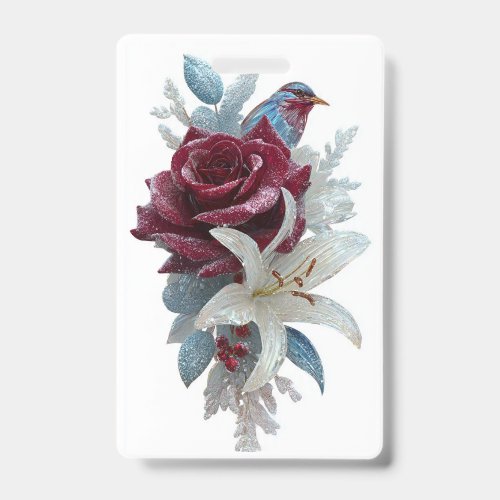 Red Rose Lily Floral Name Badge