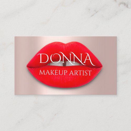 Red Rose Lips QR Code Logo Makeup Artist  Business Card