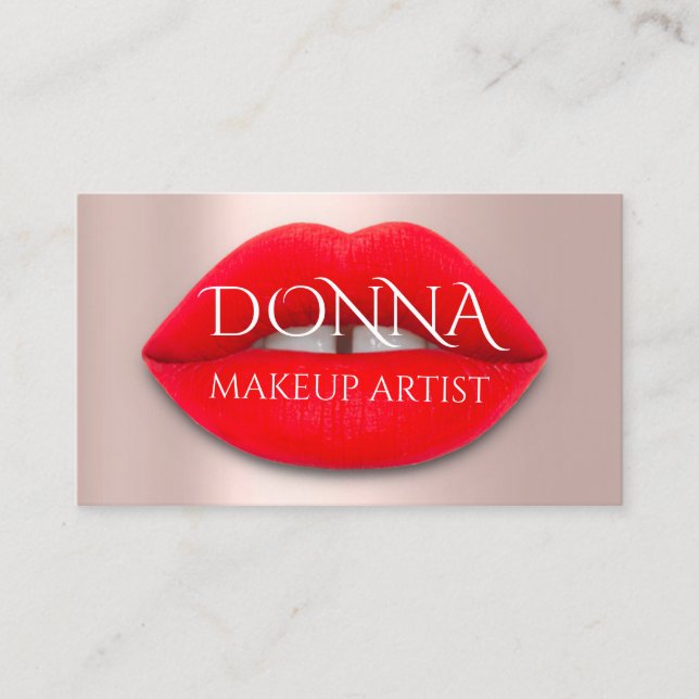 Red Rose Lips QR Code Logo Makeup Artist  Business Card (Front)
