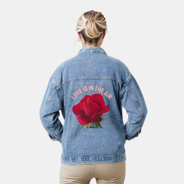  Red rose - Love is in the air message Denim Jacket (Model)