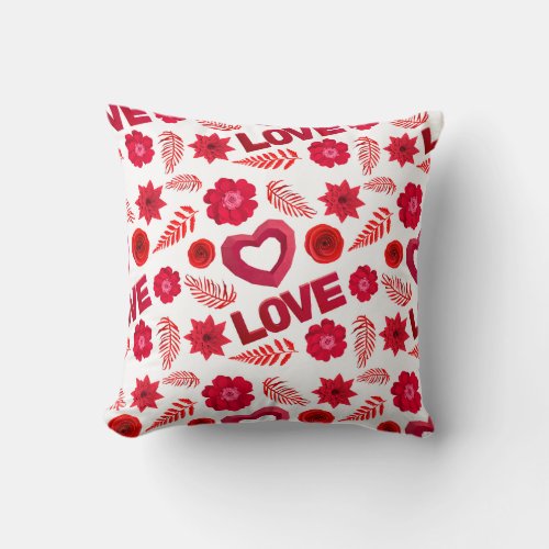 Red Rose Love Pattern Throw Pillow