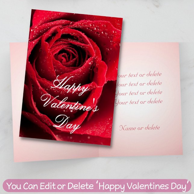 Red Rose Love Romantic Custom Text Valentine's Day Card (Creator Uploaded)