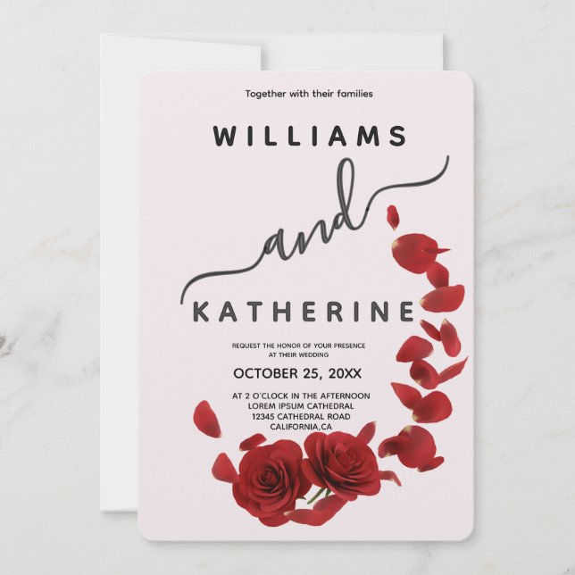 Red Rose Love Wedding Invitation (Front)