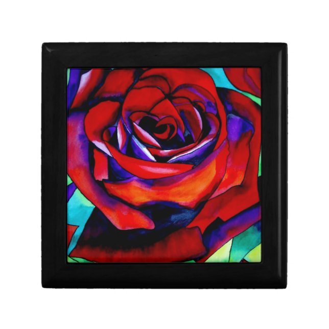 Red Rose macro flower original art Jewelry Box (Front)