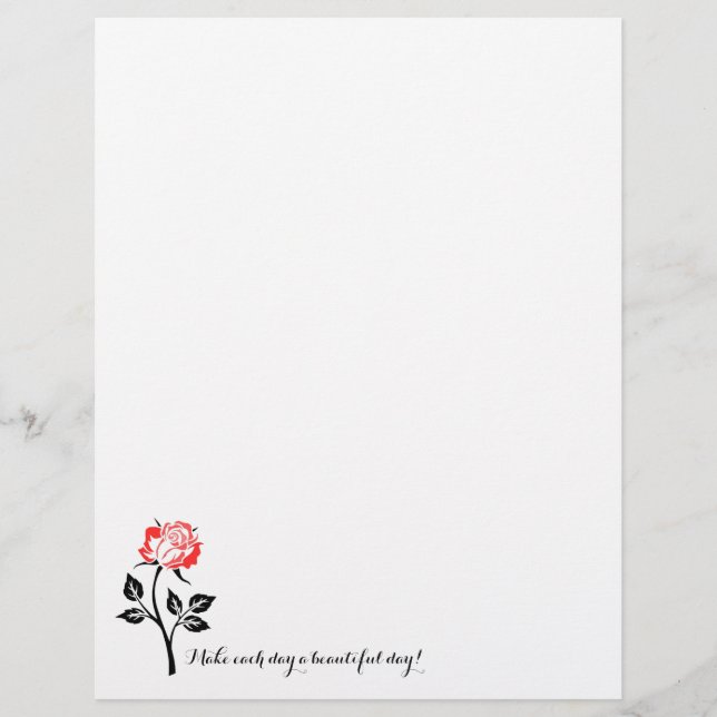 Red Rose, Make Each Day Beautiful! Stationery (Front)
