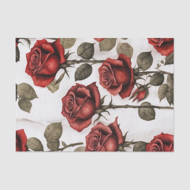 Red Rose Marble Floral Decoupage Paper (Front)