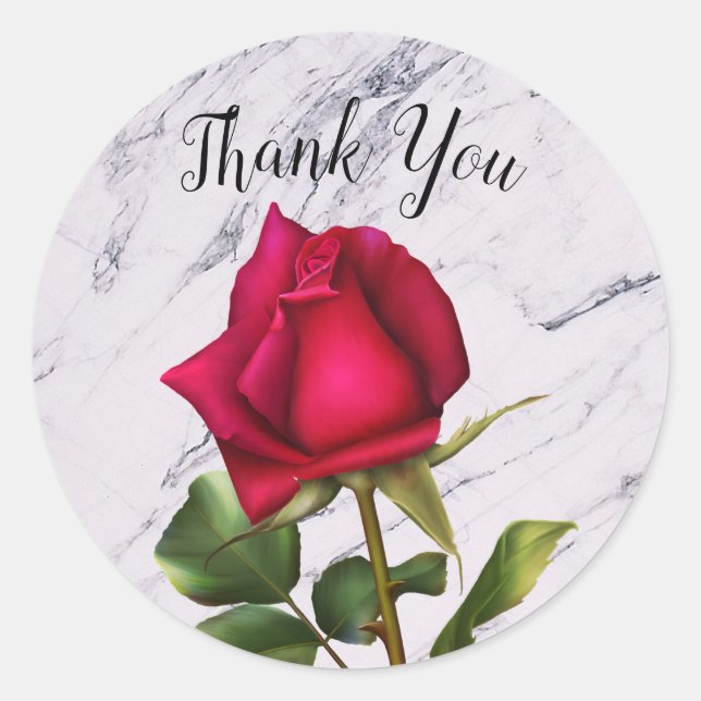 Red Rose Marble Modern Glam Bridal Shower Favor Classic Round Sticker (Front)