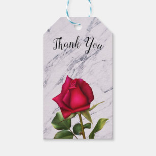 Red Rose Marble Modern Glam Bridal Shower Favor Gift Tags