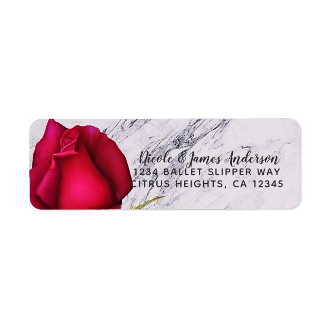 Red Rose Marble Modern Glam Bridal Shower Party Label (Front)