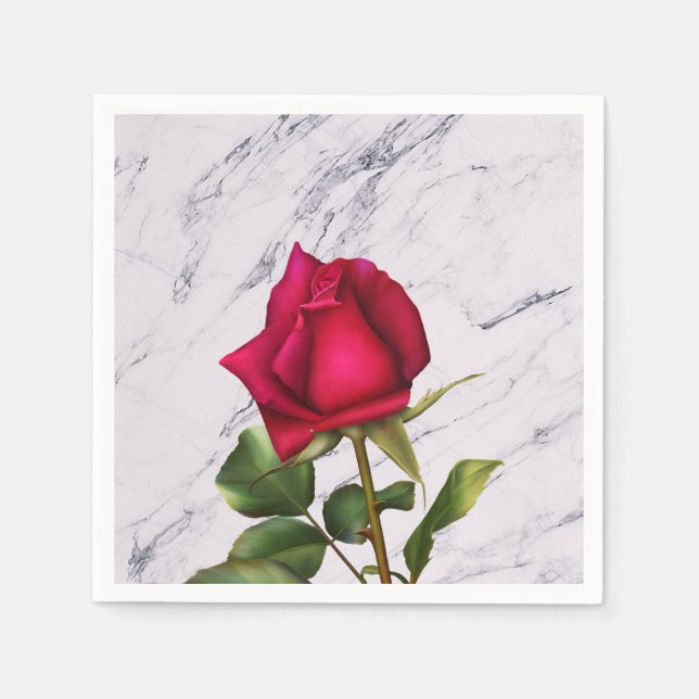 Red Rose Marble Modern Glam Bridal Shower Party Paper Napkins (Front)