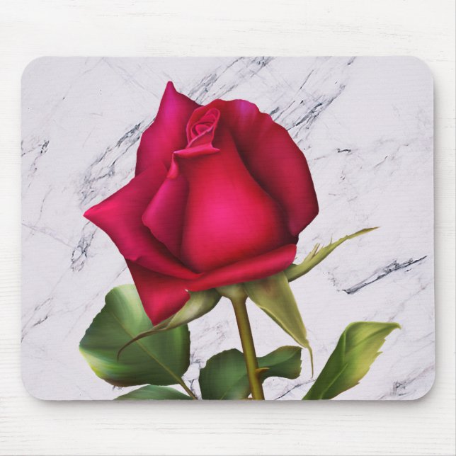 Red Rose Marble Modern Glam Floral Flower Mouse Pad (Front)