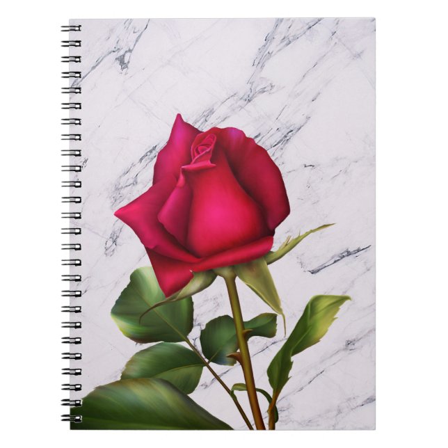 Red Rose Marble Modern Glam Floral Flower Notebook (Front)
