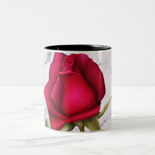 Red Rose Marble Modern Glam Floral Flower Two-Tone Coffee Mug