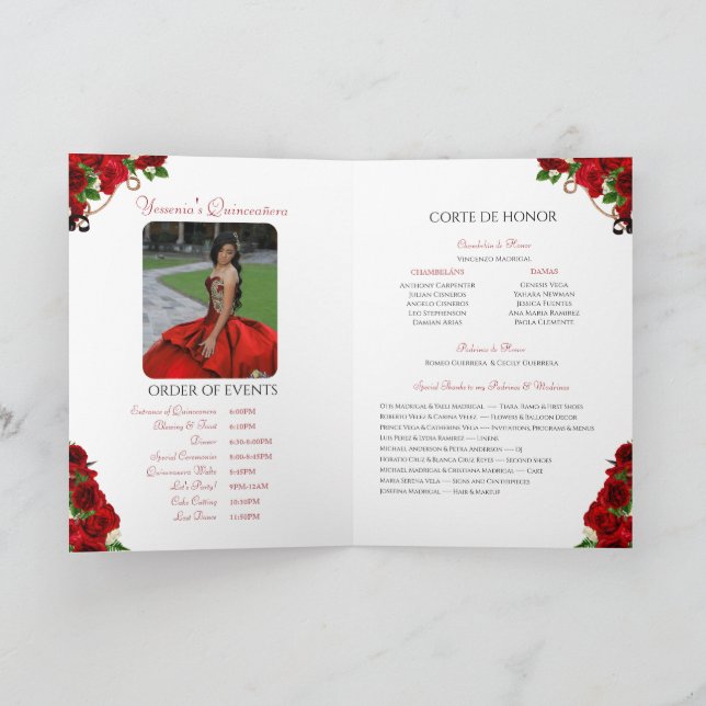 Red Rose Mariachi Charro Quinceanera Photo Program (Inside)