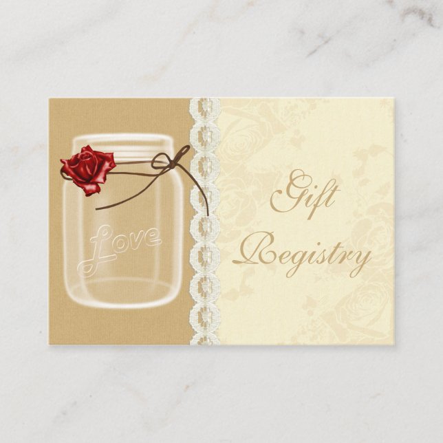 red rose mason jar Gift registry  Cards (Front)