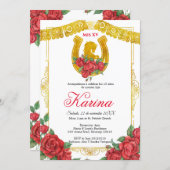 Red Rose Mexican Charra 15 Quinceanera Invitation (Front/Back)