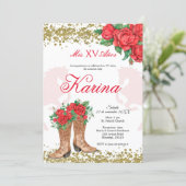 Red Rose Mexican Charra 15 Quinceanera Invitation (Standing Front)