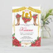 Red Rose Mexican Charra 15 Quinceanera Invitation (Standing Front)