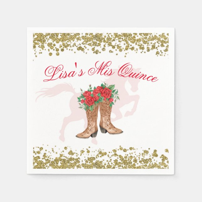 Red Rose Mexican Mis Quince Napkins (Front)